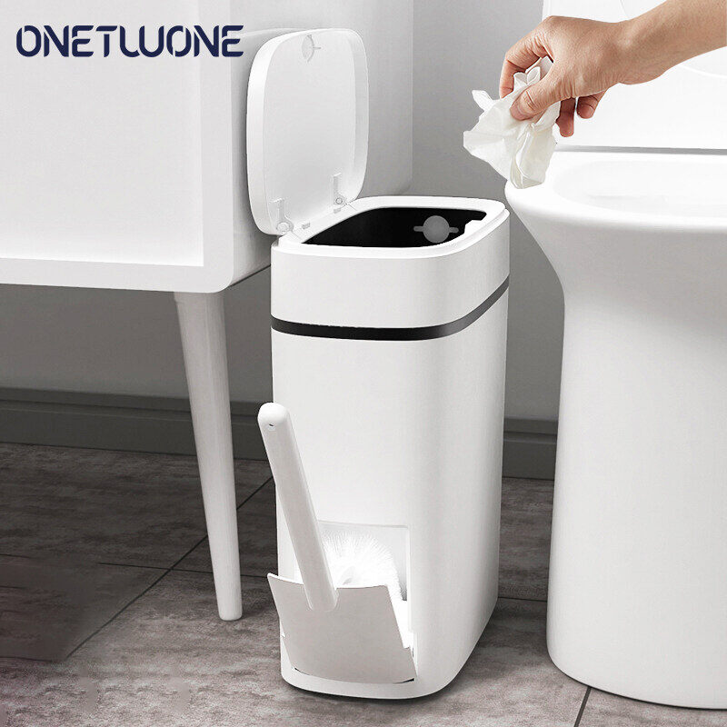 Onetwone Toilet Trash Can with Toilet Brush Bathroom Trash bin with cleaning tool 2 in 1 Dustbin Eco-friendly Waste Garbage Bin Kitchen Bathroom Recycling bins ราคา 564 บาท*ส่งฟรี