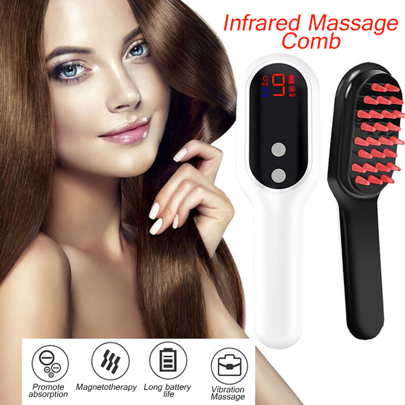 Lược Mát Xa Điện Lược Mát Xa Da Đầu Kinh Tuyến Trị Liệu Bằng Đèn LED EMS Lược Chải Tóc Rung Mọc Tóc Sạc USB