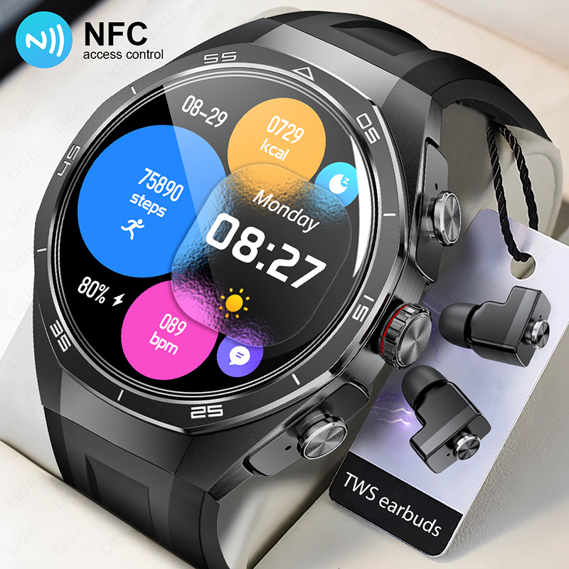 LIGE NFC Smart Watch Bluetooth Call with TWS Earphone Smart Bracelet Heart Rate Blood Pressure Fitness Tracker Waterproof Sport Watch ราคา 1,409 บาท*ส่งฟรี