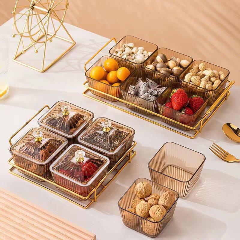 Gambar Light Luxury Fruit Plate Snack Plate Partition Platter Home Living Room Bar Ktv Nuts Dried Fruit Candy Snack Plate