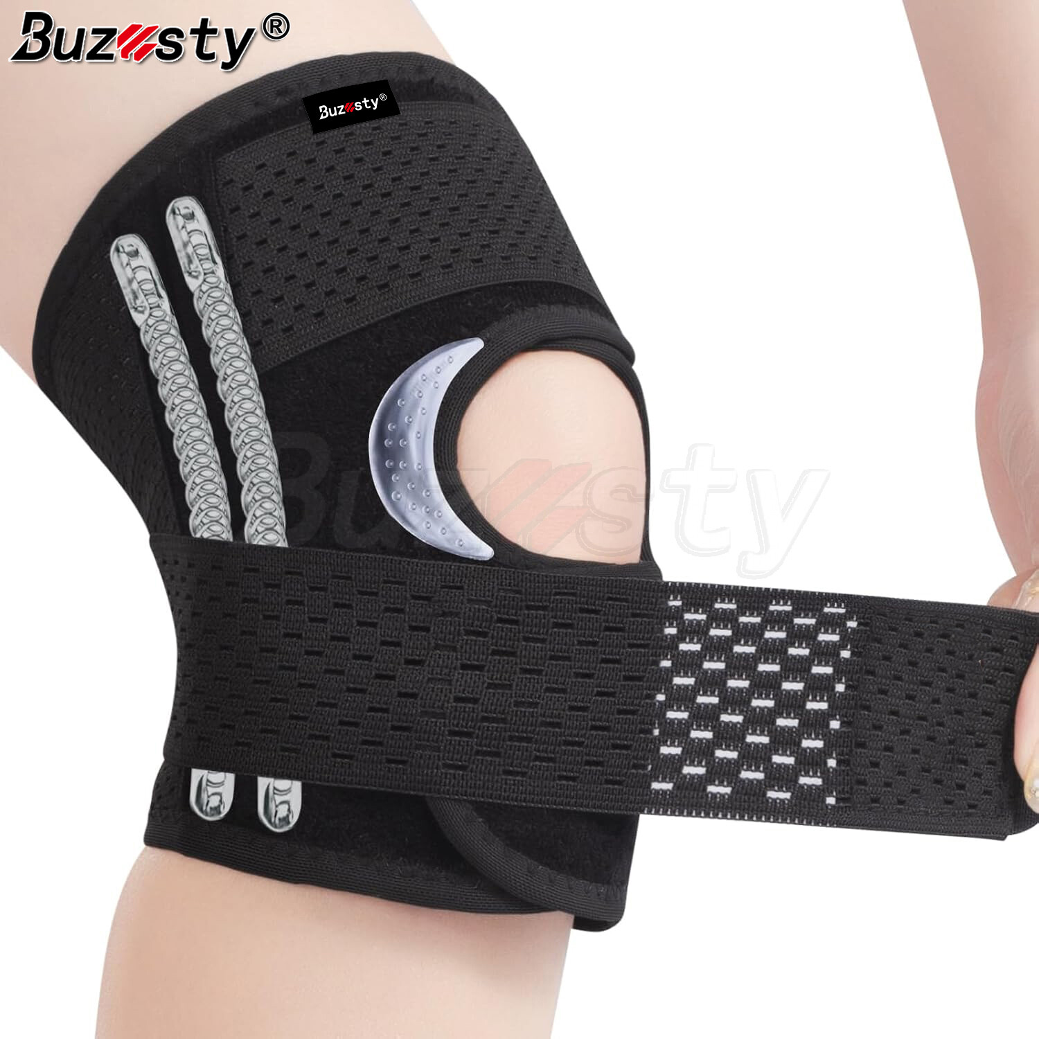  Buzesty Băng cố định gối với 4 cân bằng hai bên cho nam nữ băng quấn hỗ trợ đầu gối nén với vải lưới khí băng bó đầu gối điều chỉnh cho thể thao chạy nước mắt khum acl giảm viêm khớp 