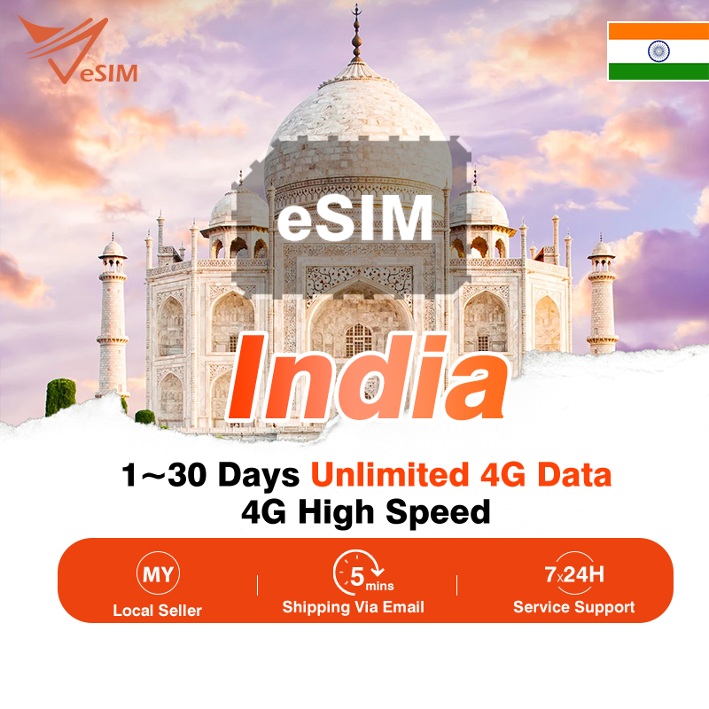 India esim Unlimited 4G Data 1-30 days Daily 500MB/1GB/3GB Total 3GB/5GB /10GB/20GB High speed India esim Card Harga  118 Ringgit*Penghantaran Percuma