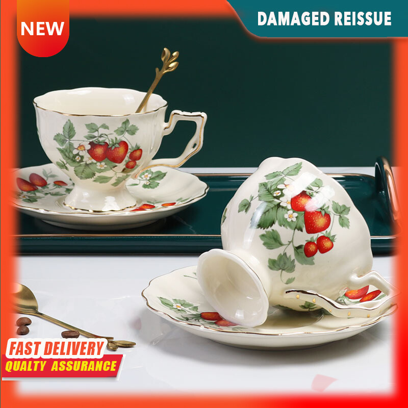 Gambar French Strawberry Coffee Cup Set Cup Saucer Ceramic English Phnom Penh Large Capacity Tea Cup Restaurant Cup Saucer