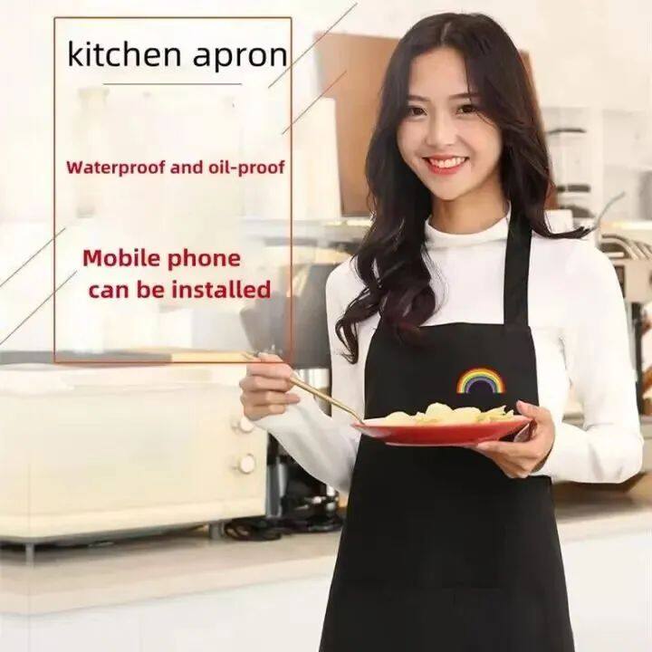 Waterproof and oil resistant apron for kitchen and household use easy to clean apron can hold mobile phone ราคา 127 บาท*ส่งฟรี