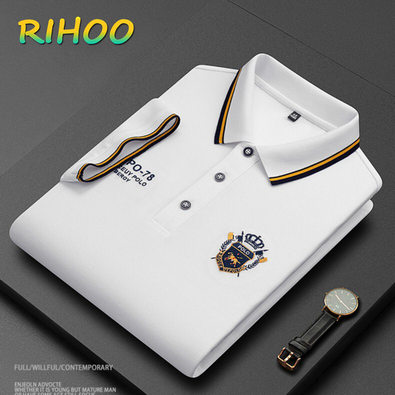 RIHOO Áo sơ mi nam polo 2022 mới Áo thun cotton Mùa hè Áo thun polo trơn màu Mùa hè Áo sơ mi nam thời trang Áo sơ mi nam ngắn tay Mùa hè Áo sơ mi nam