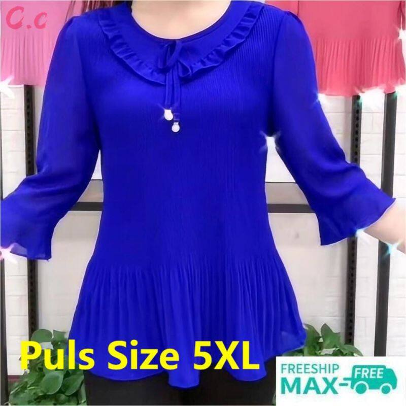 Concony Closet áo cánh Áo sơ mi nữ cỡ xung mới áo cánh xếp nếp tay dài cho phụ nữ áo cánh nữ áo sơ mi thanh lịch và áo cánh