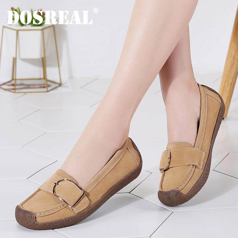 DOSREAL Women Flats Shoes High Quality Leather Big Size 35-42 Loafers Korean Style Slip on Flat Shoes Ballet Flats Comfortable Candy Color Ladies Shoes
