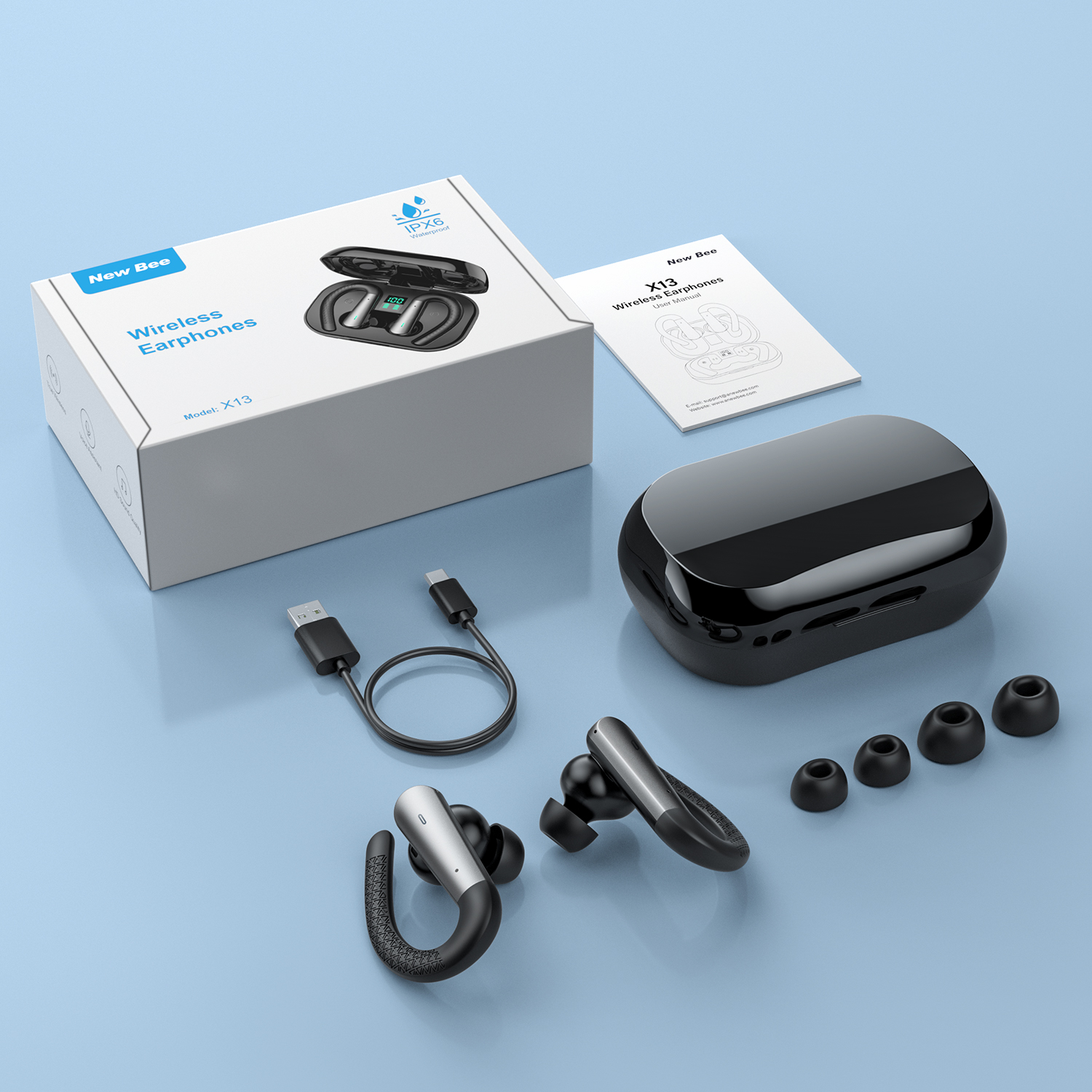 Wireless Bluetooth Earbuds Sport Headphones With Led Display Mic_voghion.com