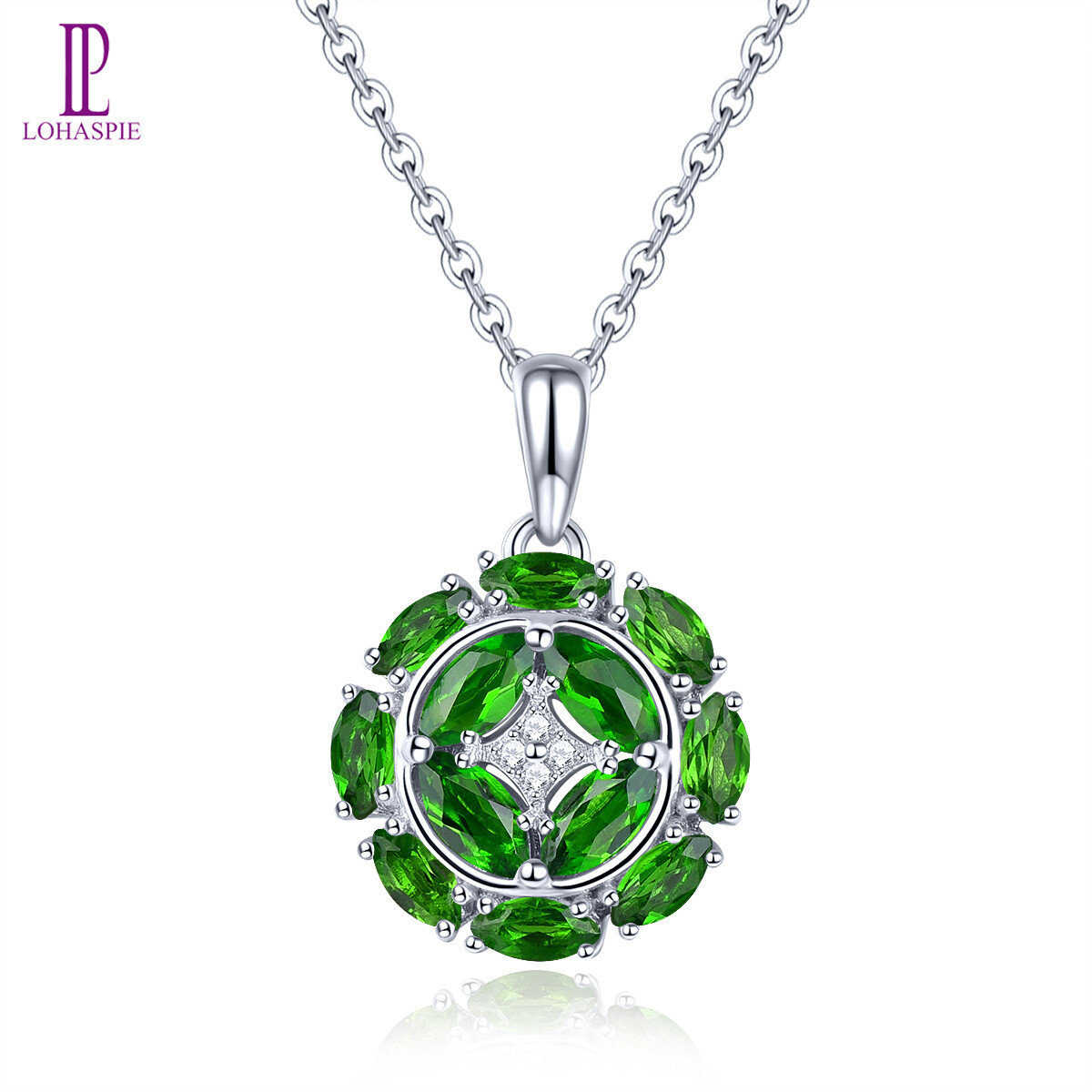 Lohaspie Đồ Trang Sức Bất 1.5 Carats Mặt dây chuyền bạc 925 Ban Đầu Tự Nhiên Chrome Diopside Mặt Dây Chuyền Marquise đá quý cắt Mặt dây chuyền Đá sinh nhật Cho trang sức nữ