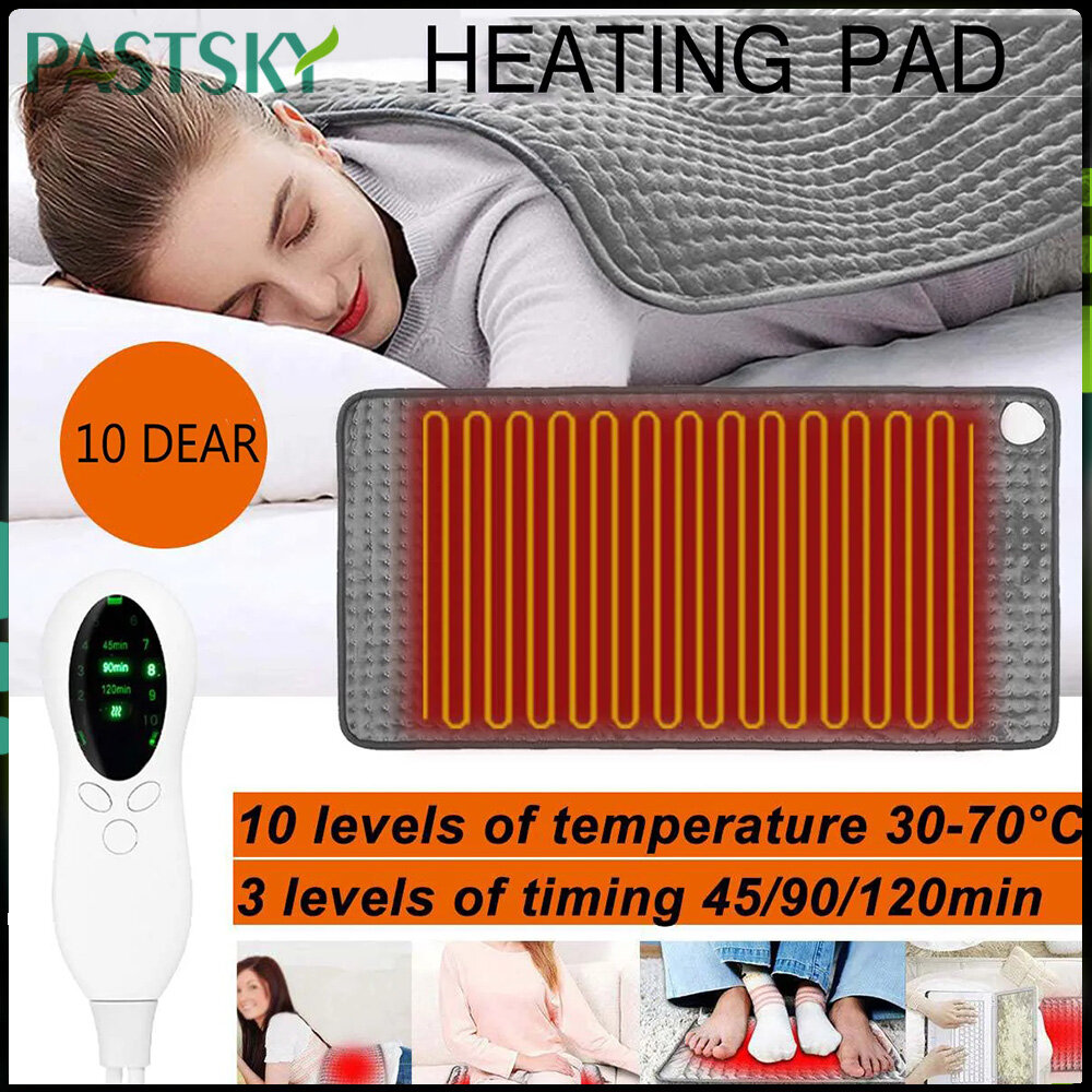 Pastsky 40x80cm Máy hâm nóng bằng điện Đệm sưởi ấm có thể giặt linh hoạt Sưởi ấm nhanh vật lý trị liệu đệm sưởi Chăn điện 10 cấp độ thông minh thời gian