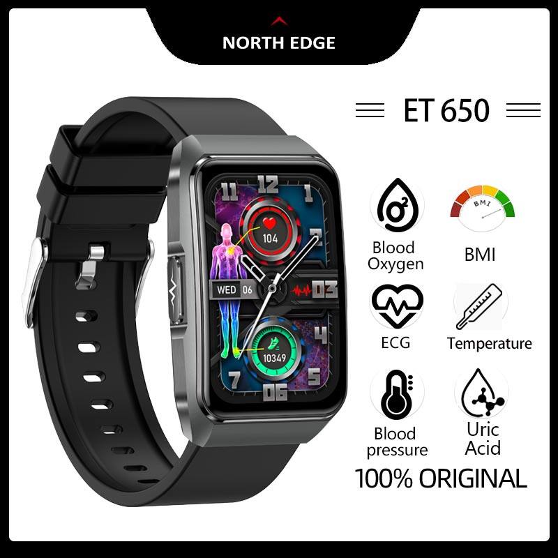 NORTH EDGE ET650 1.57 Inch Health Smart Watch IP68 Waterproof ECG Bluetooth Call Blood Composition HR BP Blood Glucose Blood Oxygen Monitoring Body Temperature SOS MET Message Reminder Sleep Monitoring Multiple Sports Modes Support Android and IOS ราคา 1,589 บาท*ส่งฟรี