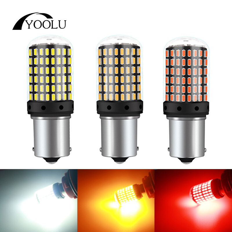 Bóng đèn led tín hiệu rẽ 1156 p21w py21w đèn led canbus siêu sáng phía trước phía sau màu vàng hổ phách 3014 144smd