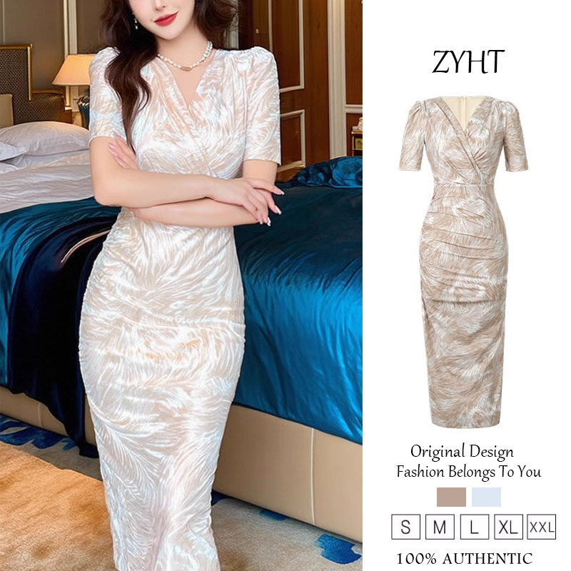 Zyht của phụ nữ ăn mặc Apricot ăn mặc Đầm ôm Đầm dệt kim Đầm công sở lxury Dresses ĐẦM CƯỚI tham dự