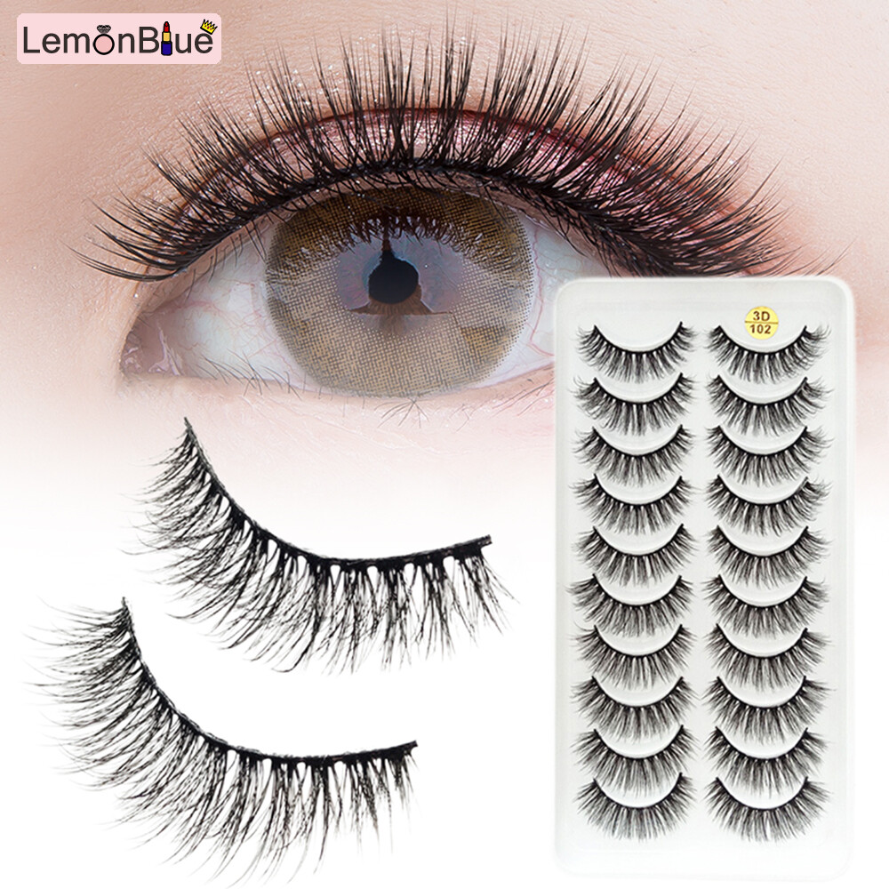 Gambar LemonBlue 10Pairs False Eyelash Natural 3D Fluffy Eyelash Extensions Soft Wispy Eyelashes Natural Look False Eyelashes for Women Girls Self adhesive Fake Eyelashes Wispy Fluffy Fake Lashes Curly False Eyelashes Natural Style Eyelashes