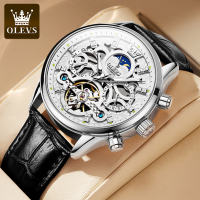 OLEVS watch for mens original mechanical 2024 new luxury fashion rose gold mechanical mens watch waterproof dual calendar luminous hollow multi function dial business leather Men Casual Watches