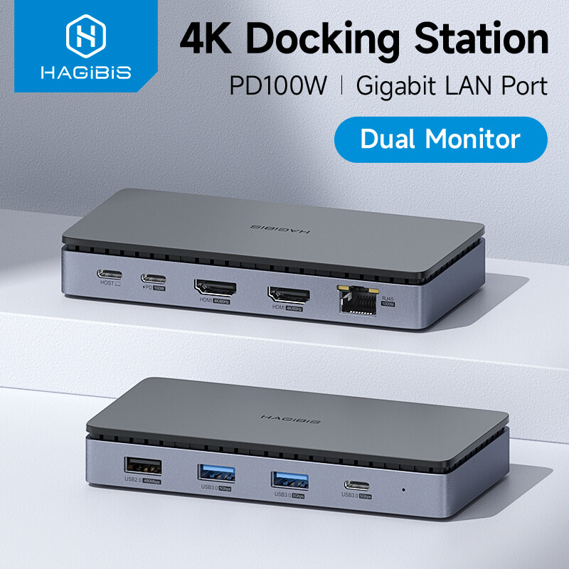 Hagibis USB C Trạm Nối Loại C Để Dual 4K HDMI-Tương Thích 100W PD Đa USB 3.0 Hub RJ45 Ba Bộ Chuyển Đổi Màn Hình Dock Đối Với Macbook Pro Macbook Air 2022 Máy Tính Xách Tay iPad Huawei Matebook 13 Dell XPS Lenovo Thinkpad T480s Lenovo Yoga 720