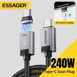 Essager 2-in-1 pd240w C-C mag-netic Cáp Loại C Cáp 5A Type-C để Loại C cuộn dây dữ liệu sạc nhanh mag-net USB-C Dây cáp cho MacBook Pro Máy Tính Bảng Máy Tính Xách Tay iPad AirPods iphone17 16 15 Huawei Samsung Xiaomi