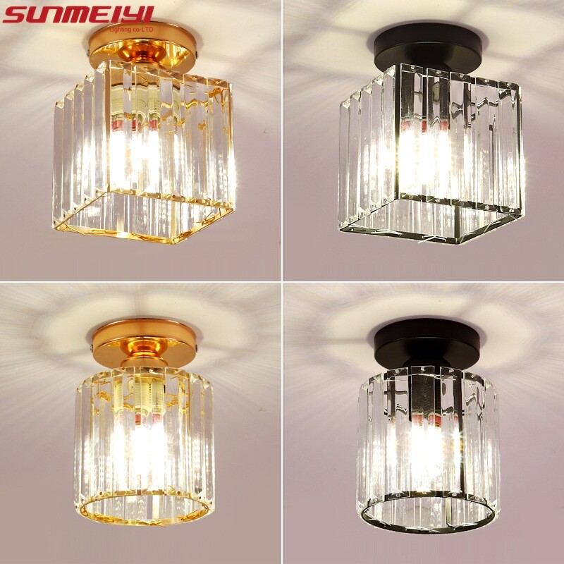 Đèn LED Ốp trần pha lê Chụp đèn Balck Vàng plafonnier Phòng ngủ phòng khách tròn hiện đại vuông trang trí đèn trần E27 đèn