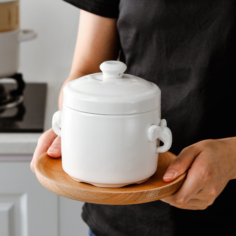 Gambar Stew Pot Ceramic with Lid Double Lid Water proof Stew Household Bird s Nest Small Soup Cup Steamed Egg Bowl Liner Simmer Soup Clay Pot Stew Pot