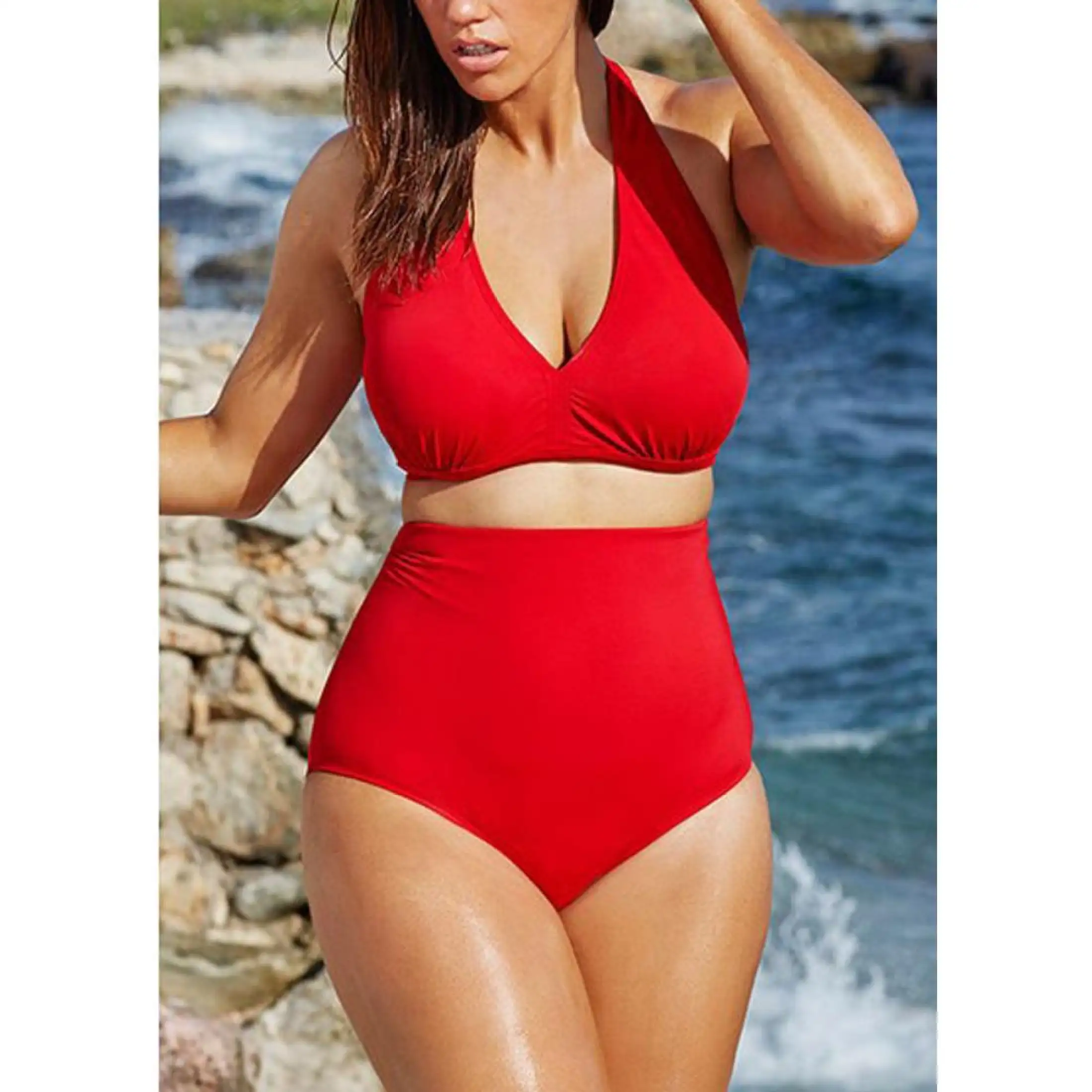 Plus size high waisted swimwear sets Clearance