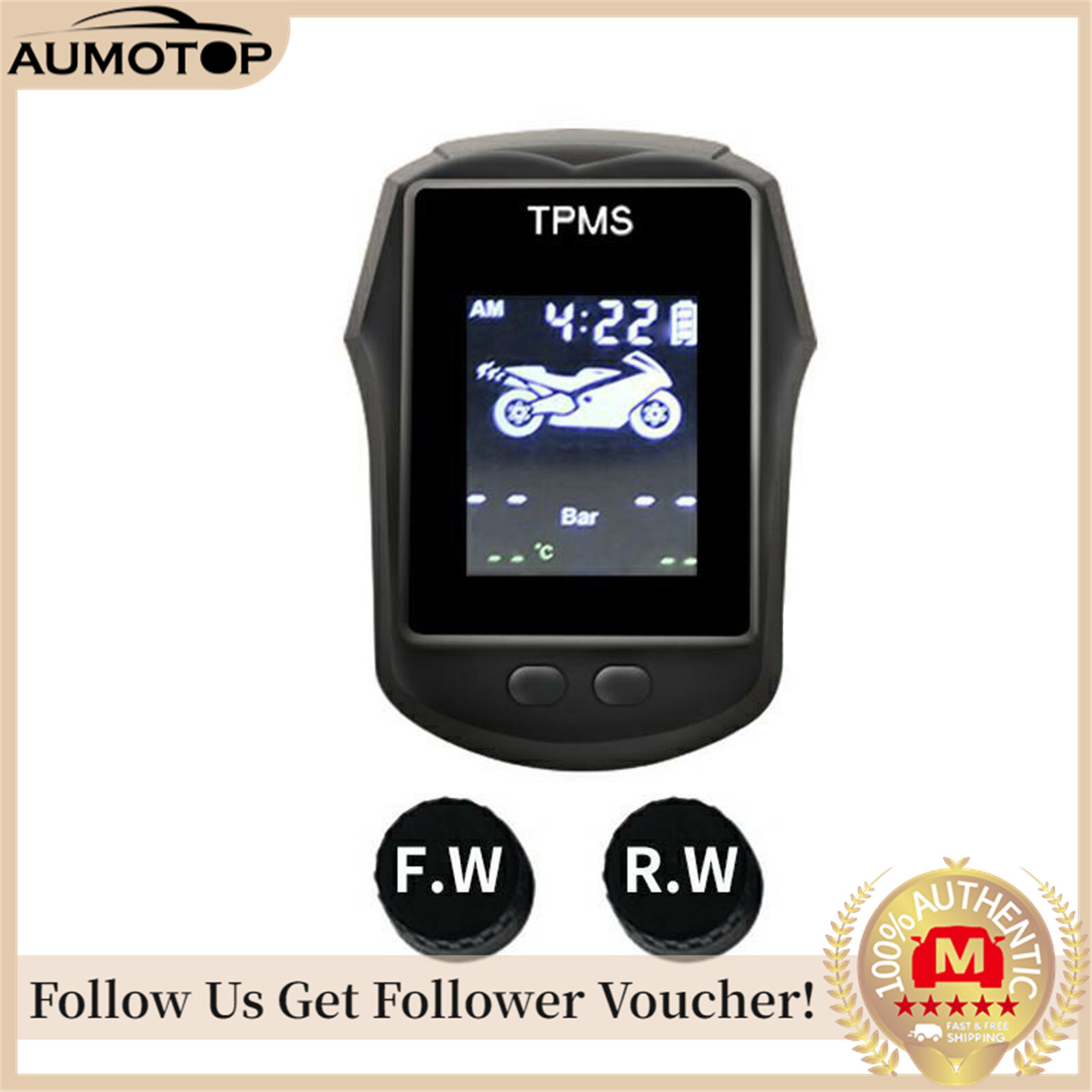 【COD/Ready】Xe Máy Bên Ngoài TPMS Hệ Thống Giám Sát Nhiệt Độ Áp Suất Lốp Không Dây, Màn Hình Hiển Thị Thời Gian Thực LCD Lớn Sạc USB, Độ Chính Xác Cao