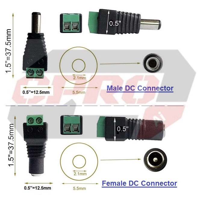 Coaxial DC Power (2.1mm) Female Security Camera Adapters 5pcs 5.5mm X 2 ...