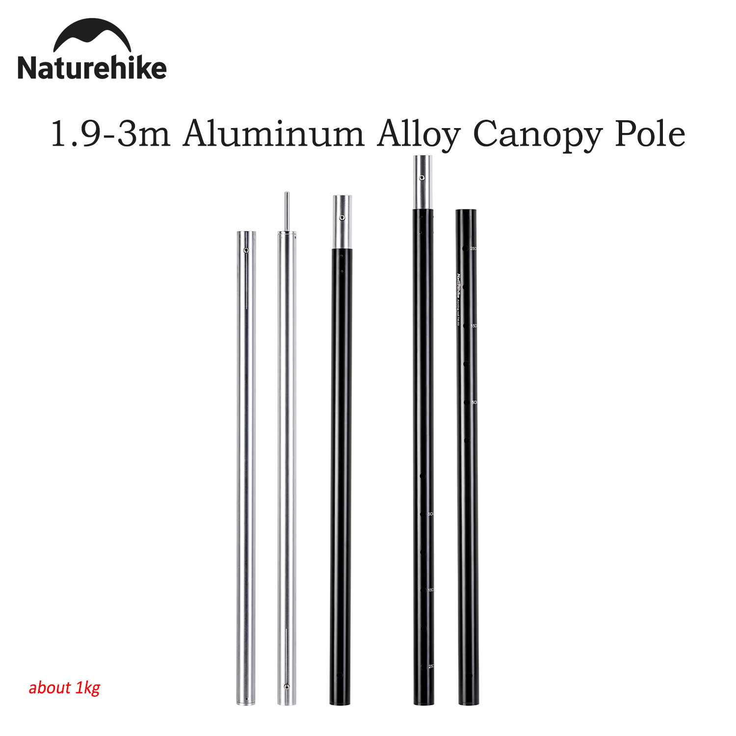 Naturehike 1 chiếc cần che mái bằng hợp kim nhôm có thể thu vào 1.9 3M cần che mái hiên tấm che nắng có thể gấp lại đường kính 28mm cần che mái NH18T020-G 1kg Cắm Trại Dã ngoại di động