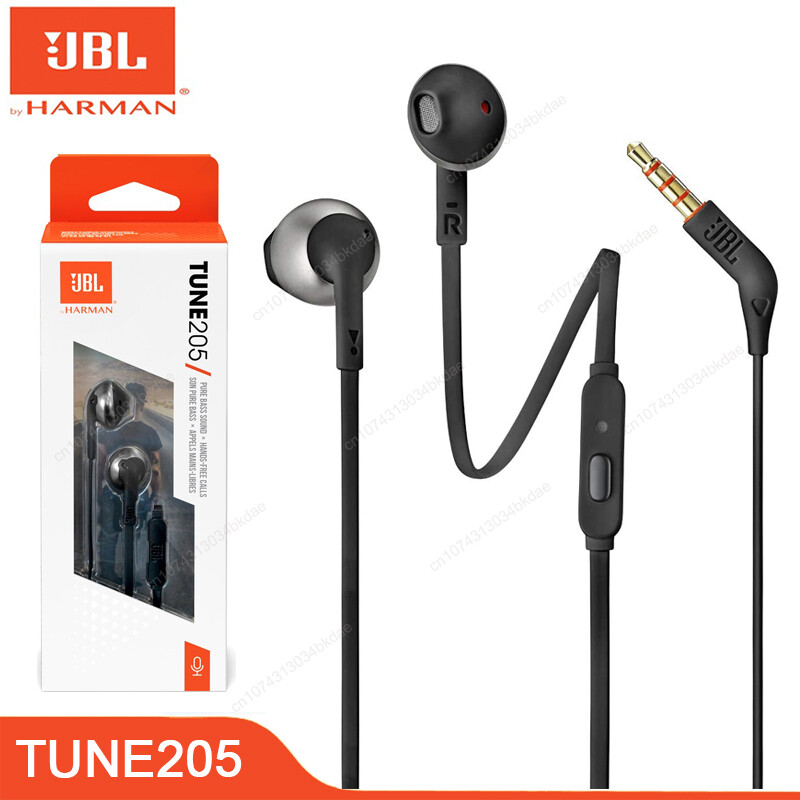 Jbl t205 âm trầm thuần kim loại tai nghe trong tai với một nút từ xa/mic 3.5mm jack âm thanh nổi có dây tai nghe nhạc điều chỉnh 205 earbuds