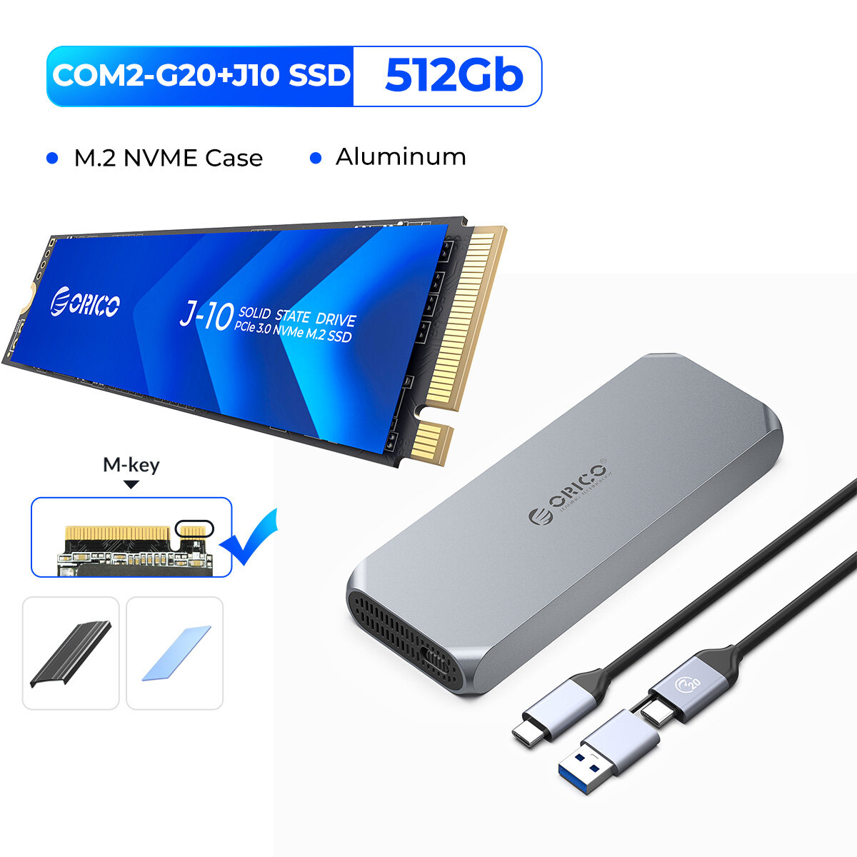 ORICO 20gbps M.2 NVMe SSD Bộ chuyển đổi có vỏ bao công cụ-USB miễn phí C 3.2 Gen 2 PCIe3.0 SSD 1TB v