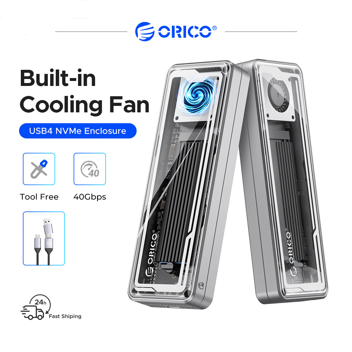 ORICO 40Gbps usb4 M.2 SSD bao vây 8TB với quạt tản nhiệt PCIe 4.0 NVMe bao vây nhôm tương thích Thunderbolt 3 4 cho máy tính xách tay