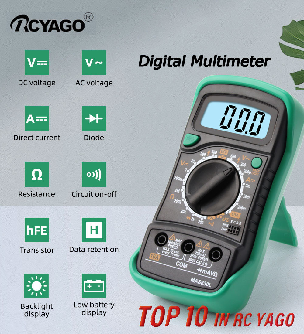 Rcyago đồng hồ vạn năng kỹ thuật số 6 trong 1 ampe kế đồng hồ đo điện áp xoay chiều máy kiểm tra bật tắt mạch và diode đo điện trở cho điện trường