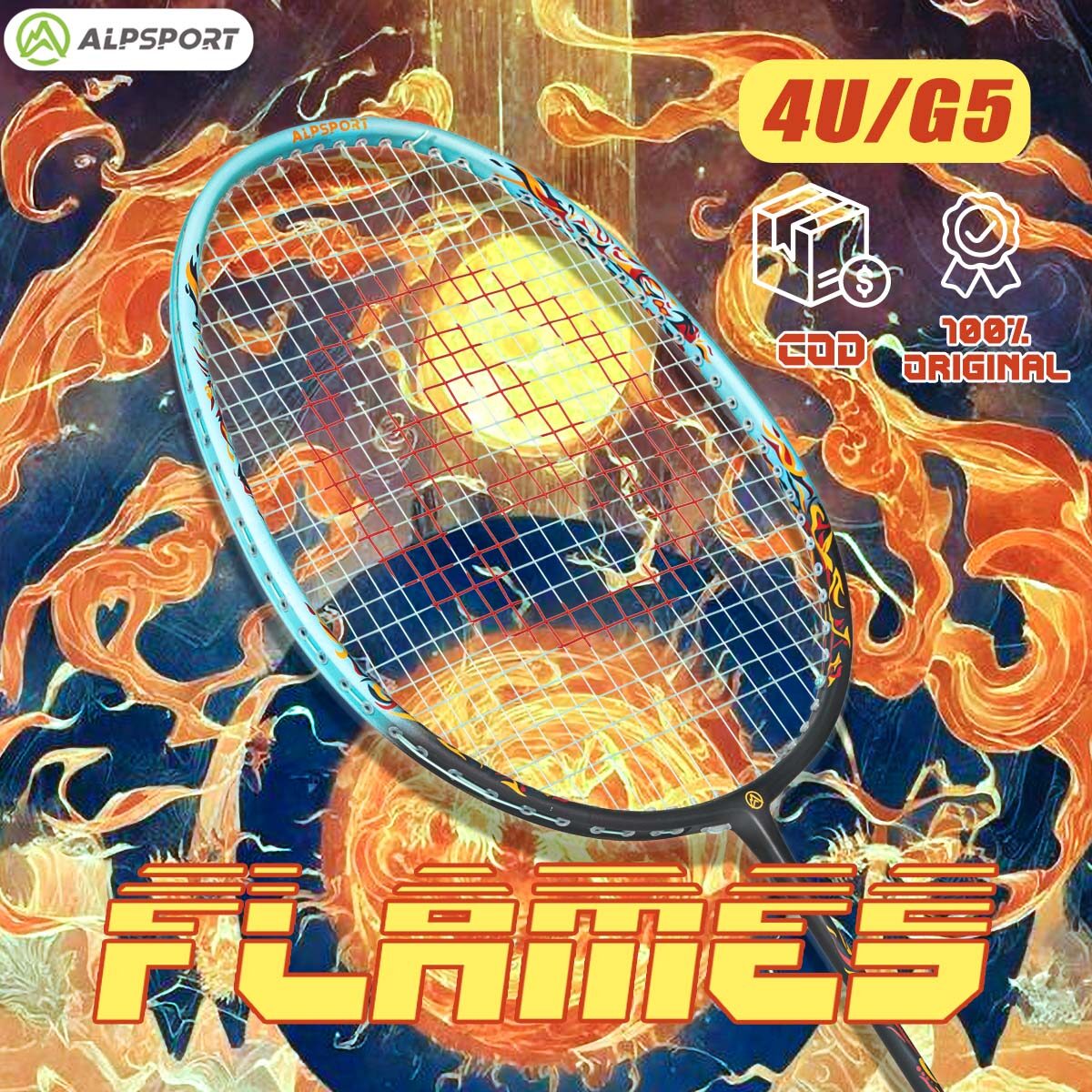  Alpsport ngọn lửa ban đầu VỢT CẦU LÔNG Composite sợi carbon cân bằng Mặc định 24lbs 3 màu sắc có sẵn phù hợp cho người mới bắt đầu trung gian người chơi cá tuyết hiệu suất chi phí cao ly 