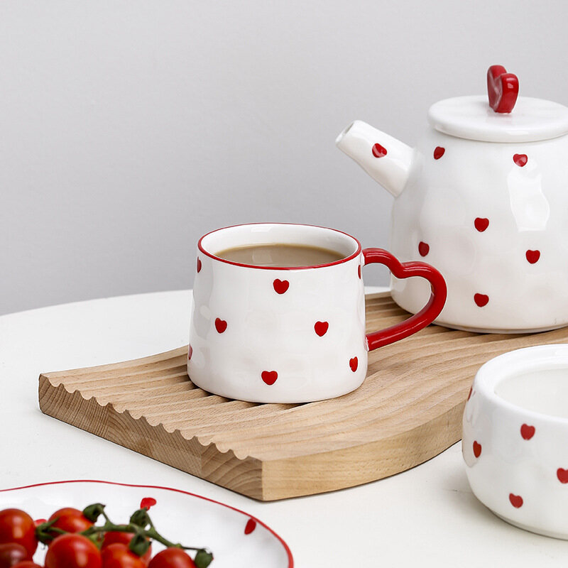 Gambar ?? Ready Stock?? Creative Girl Heart Afternoon Tea Set Household Water Cup Pot Simple Cute Dessert Plate Coffee Cup Set