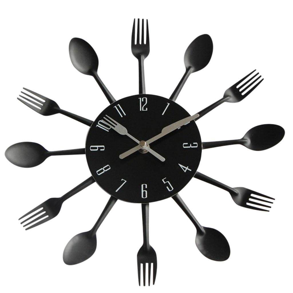 Modern Design Sliver Cutlery Kitchen Utensil Wall Clock Spoon Fork