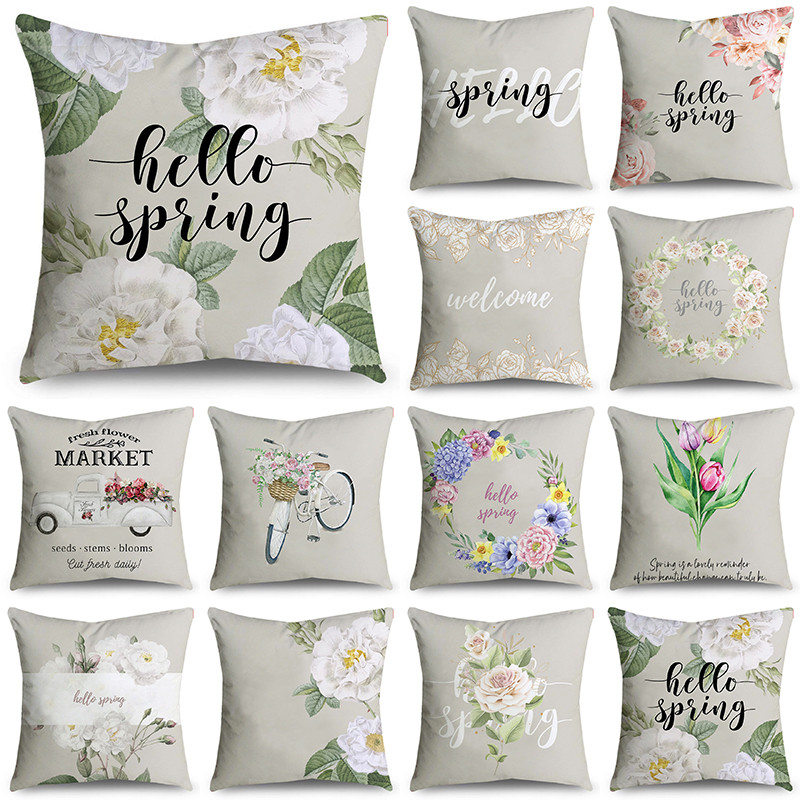 Vỏ gối tựa polyester dòng in màu sáng mùa xuân vỏ gối vuông 40x40 45x45 50x50cm