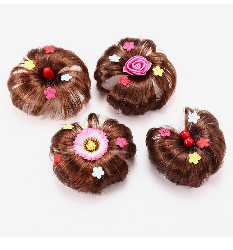 Tóc Giả Trẻ Em TSE Với Kẹp Tóc Tóc Giả Nữ Công Chúa, Kiểu Búi Tóc Hoa Cài Tóc Kẹp Bé Gái, Phụ Kiện Tóc P08 1 Pair