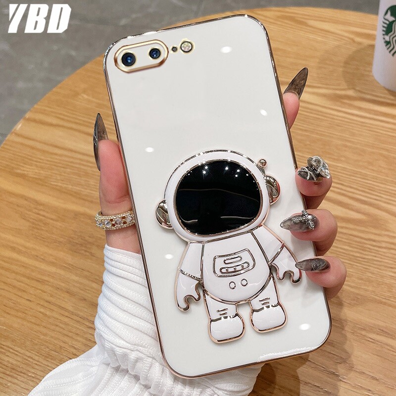 YBD 2022 New Design Compatible For iPhone 8 Plus 7 Plus 6 6S Plus SE 2020 Case Luxury 3D Stereo Stand Bracket Astronaut Electroplating Smooth Phone Case Fashion Cute Soft Case