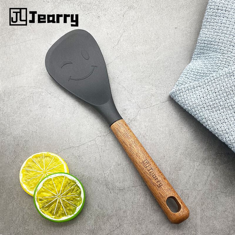 Gambar Jearry Silicone Ladle Wooden Handle Heat Resistant Food Grade Rice Scoop Kitchenware