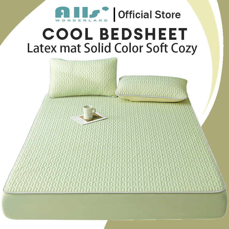 Alls' Wonderland Plain Cooling Fittedsheet Soft Latex Bedsheet Icy Green Blue Grey Mattress Protector Queen King Size ราคา 189 บาท*ส่งฟรี