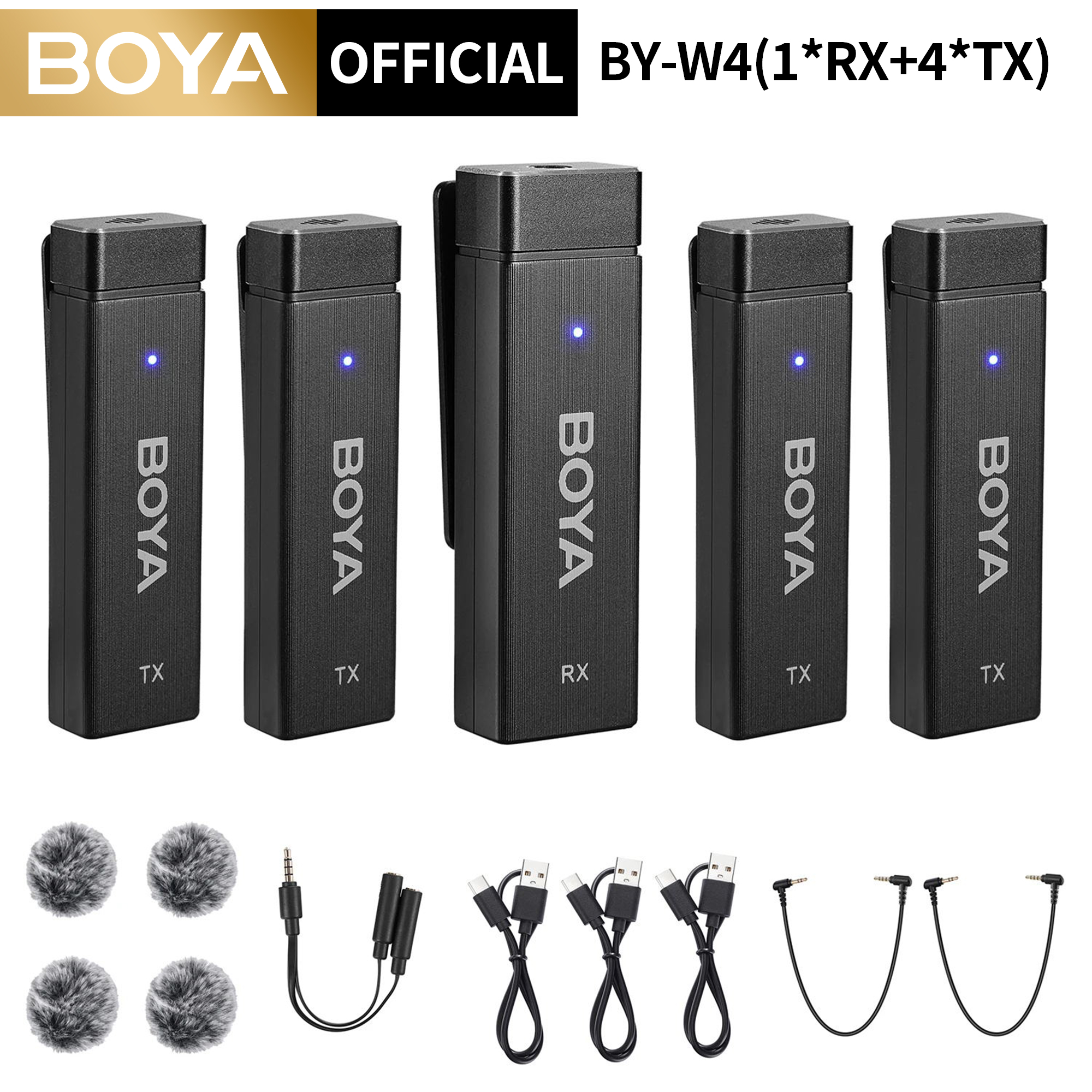Boya by-w4 hệ thống micro không dây bốn kênh 2.4ghz micro kẹp 4 người cho máy ảnh dslr điện thoại thông minh quay video phỏng vấn phát trực tuyến youtube