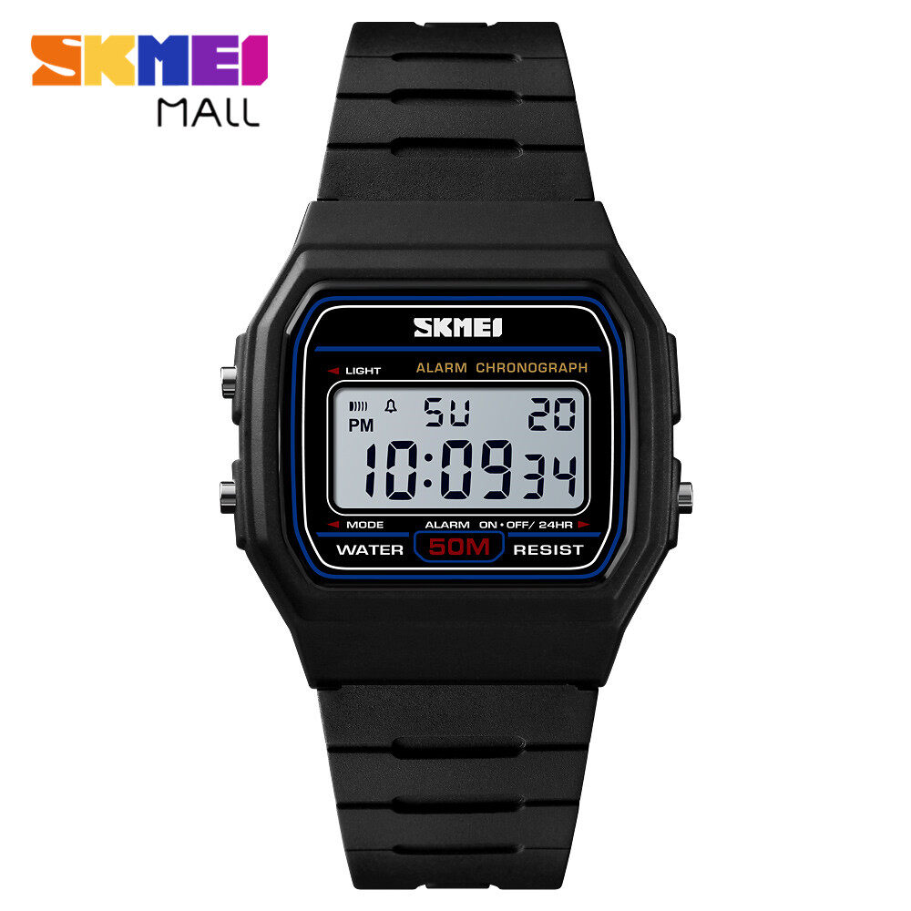 SKMEI 1412 Sinh Viên Thời Trang Ngày Tuần Đồng Hồ Nam Nữ Báo Thức EL Đèn Nền kỹ thuật số đơn giản Đồng Hồ Đeo Tay Hàng Giờ Chime Chia Thời Gian Chronograph 50M Không Thấm Nước