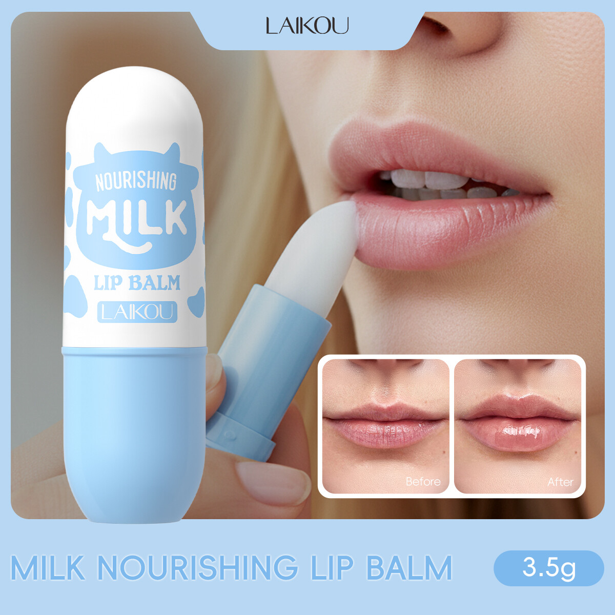 Laikou Sữa Son dưỡng môi mịn màng, dưỡng ẩm lâu trôi dài với bơ hạt mỡ và Hyaluronic axít