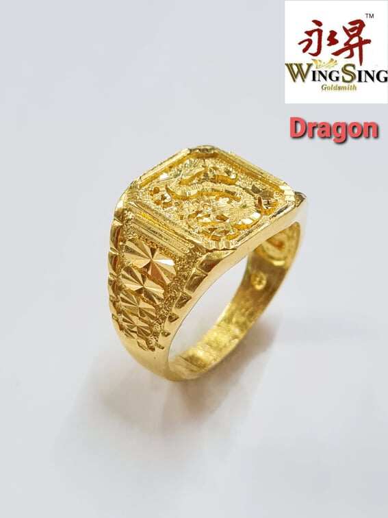 Wing Sing 916 Gold Square Dragon Ring Cincin Naga Emas 916 Lazada