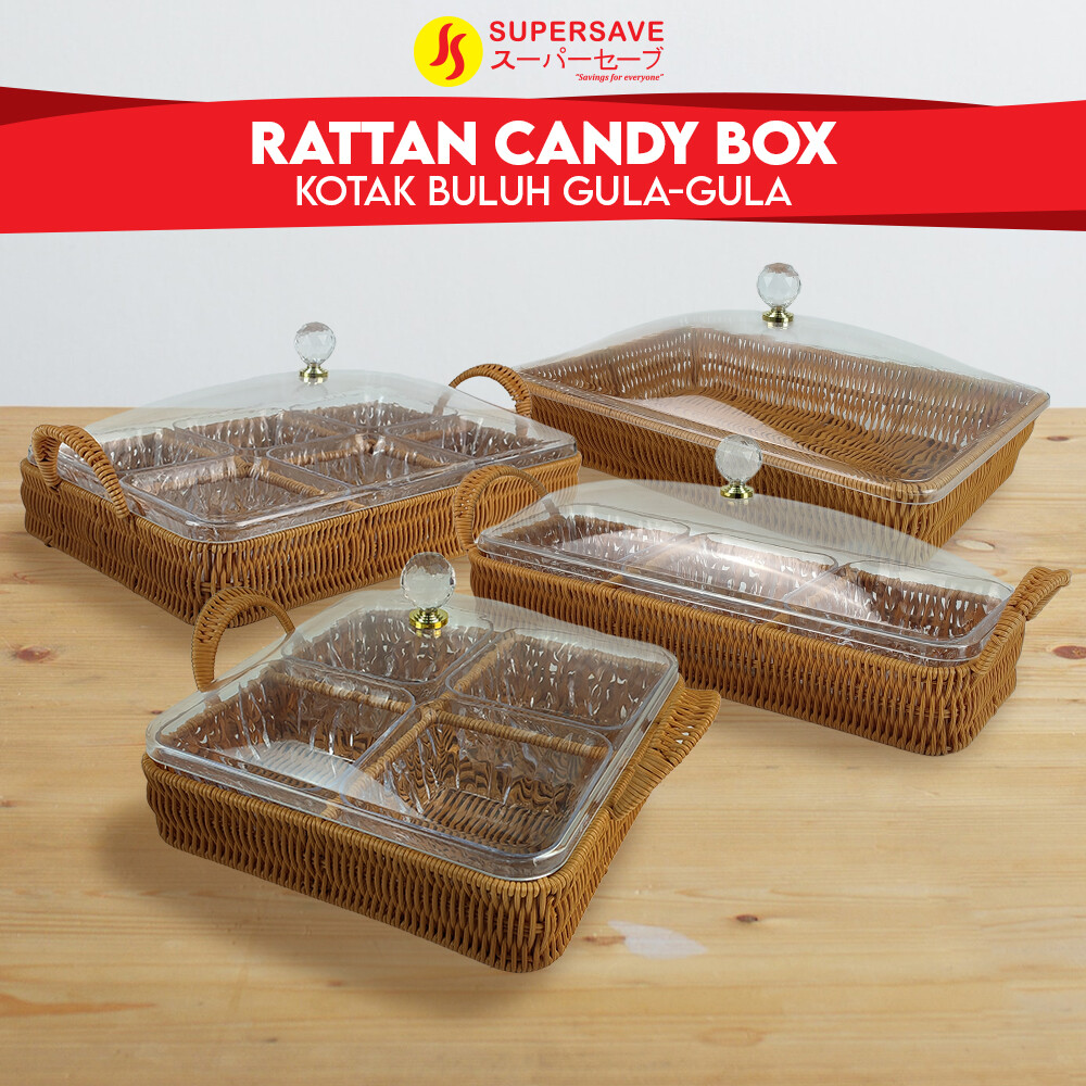Gambar Rattan Tray with Container Lid Rustic Vintage Rotan Serving Tray Handles Nothern European Nuts Storage Bekas Kuih