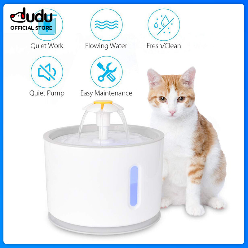 DUDU Pet Cat Water Fountain Stainless Steel Top Pet Water Fountain for Small Dog and Cat with LED Light and Water Level Window ราคา 756 บาท*ส่งฟรี