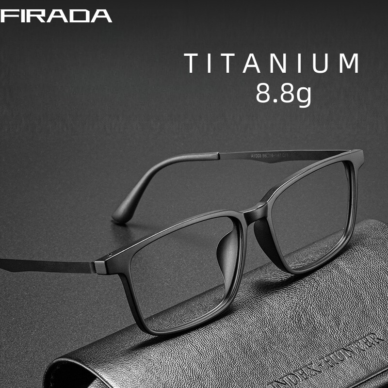 FIRADA Fashion Comfortable Glasses Retro Business Titanium Eyewear Square Optical Prescription Eyeglasses Frame For Men A1003 ราคา 171 บาท*ส่งฟรี