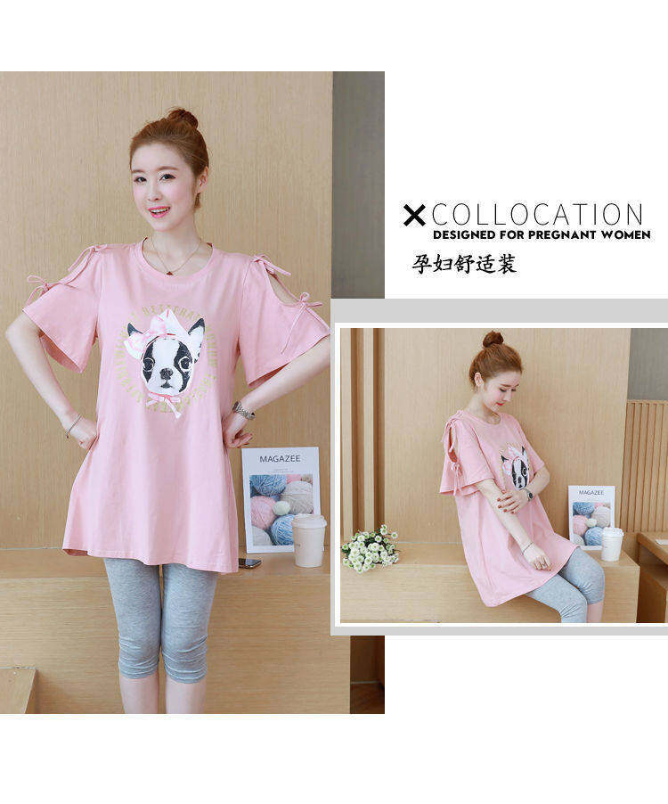 BoBoM Maternity Clothes Summer Suit Maternity T-shirt Short Sleeve Summer Base Top Loose Summer Mid-length Dress