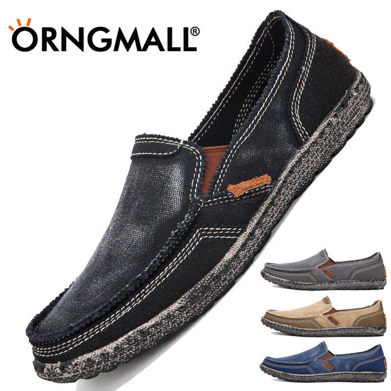 ORNGMALL New Men Canvas Shoes Loafers Vintage Casual Shoes Flats Comfortable Fashion Breathable Washed Denim Lazy Loafers Suitable Daily Life Casual Street All-match 39~48 ราคา 692 บาท*ส่งฟรี