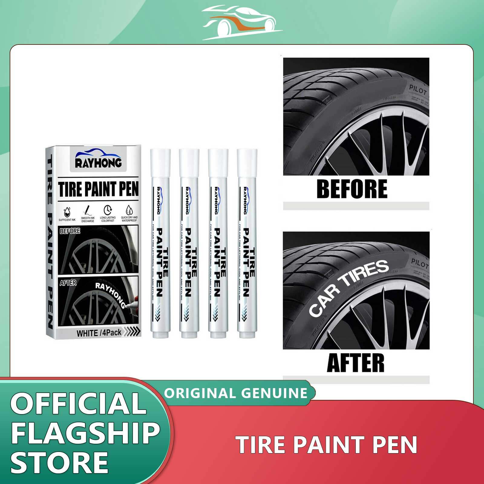 Rayhong 4 PCS Tire Paint White Marker Pen Fade Resistant and Waterproof Permanent Wide Functions Painting Safe Material Environmental Tire Paint Marker Pen Tyre Marker Paint Pen For Bike & Car Tires 4 Pcs Scratch Remover For Car Paint Waterproof Permanent ราคา 209 บาท*ส่งฟรี