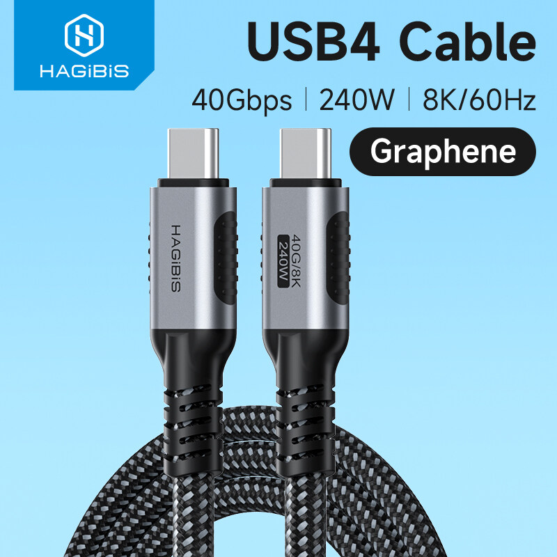 Hagibis USB 4 Cable Graphene Braided USB C To USB C 240W Fast Charging Cable With 8K60Hz 40Gbps Data Transfer Thunderbolt 4/3 Video Cord For iPhone 16/15 Pro iPad MacBook Pro Air Samsung Galaxy Huawei Matebook iPad Pro